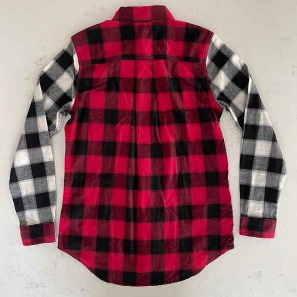 Eddie Bauer WR Stine's Mixed BF Flannel LS Button Down Shirt Blk Wht Red XS NWT - Picture 6 of 14